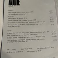 Vegan menu  at Home Restaurant in Belfast