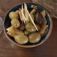 Olives and artichokes  at Home Restaurant in Belfast