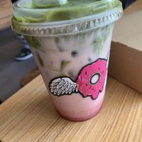 Matcha strawberry iced latte with oatmilk   at Donut Bar in San Diego
