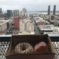 On the R- brulee, on the left- Banana caramel at Donut Bar in San Diego
