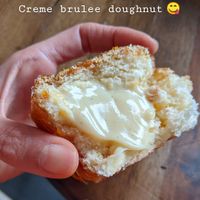 Inside of the creme brulee doughnut. at Donut Bar in San Diego