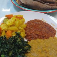 Medium plate with injeera at Kaffa Ethiopian Cuisine in Berkeley
