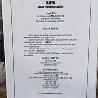 Front menu at Kaffa Ethiopian Cuisine in Berkeley