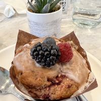 Muffin with fresh berries   at Cafe Gratitude - DTLA in Los Angeles