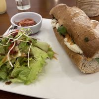 Vegan mozzarella cheese baguette sandwich, $6.50 (plus 10% tax)  at Backyard Cafe - Riverside in Phnom Penh