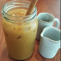 iced coffee with cashew milk at Backyard Cafe - Riverside in Phnom Penh