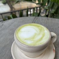 Matcha latte with non-dairy milk  at Backyard Cafe - Riverside in Phnom Penh