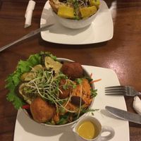 Abundance bowl (top) and mediterran falafel bowl (bottom)  at Backyard Cafe - Riverside in Phnom Penh