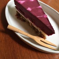Blueberry lavender cheesecake 💜 at Backyard Cafe - Riverside in Phnom Penh