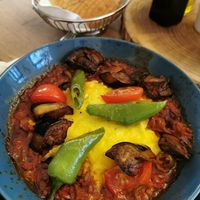 Aubergine dish with bechamel and soy mince at Erbils in Munich