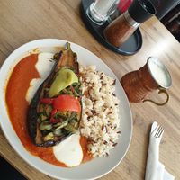 Eggplant stuffed with vegetables and ayran - all vegan! at Erbils in Munich