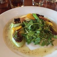 roasted leeks with vinaigrette  at Harvest at The Bindery in Portland
