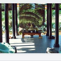 mediation hall with lots of lotus flowers  at Sen Thien Quan in Nha Trang