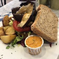 Vegan hamburger with seitan steak at Casamadie in Cesena
