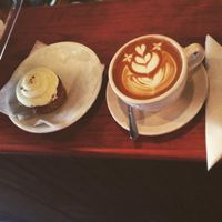 Vegan cupcake and flat white  at Red Pipe in Forest Hills