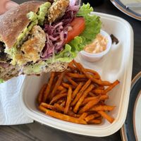 Tempeh burger at Happy M Kitchen in Gothenburg