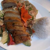Duck with rice, tofu and peanut sauce at Chay Viet in Dresden
