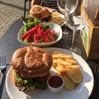 sweet potato burger & mushroom burger at GYVAS baras in Vilnius