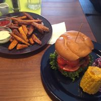 soya fillet burger and sweet potato fries  at GYVAS baras in Vilnius