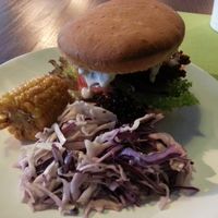 vegan Burger with kraut and corn at GYVAS baras in Vilnius