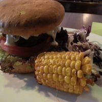 vegan Burger with kraut and corn at GYVAS baras in Vilnius
