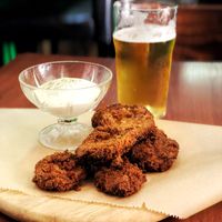 Fried soy fillet nuggets. sooo good at GYVAS baras in Vilnius