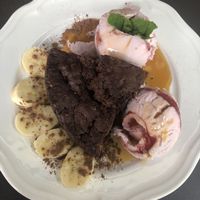 Homemade chocolate pie and ice cream (be mindful- two separate desserts that appear to be sold as one!)  at GYVAS baras in Vilnius