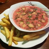 Cold beetroot soup at GYVAS baras in Vilnius