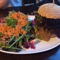 veggie burger with roasted veggies at Roots in Dresden