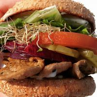 Beef Burger at The Vegan Joint - DTLA in Los Angeles