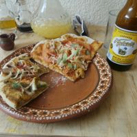 pizza and beer!!! at Kalpoli Margarita in Mexico City
