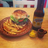 One of the best burgers I've ever had, my mind has been opened to the fact I don't always need to eat meat! Plus the fries were like British Chips and the best I've had in North and Central America! at Kalpoli Margarita in Mexico City