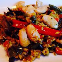 Mushroom, fava bean and seasonal vegetable paella at La Taberna del Alabardero in Washington