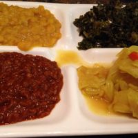 Vegan 4-entree sampler at Askale Cafe in Washington