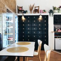 Desserts and the most beautiful cabinet  at Les Demoiselles de Montpellier in Montpellier