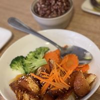 Orange soy Chick’n - our favorite!  at Vegan House in Phoenix