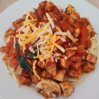 Pasta with sauce at Vegan House in Phoenix