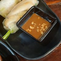 Spring rolls and peanut sauce at V Bites in Bankstown