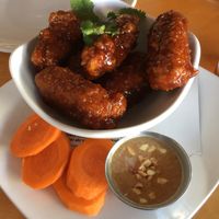 Tempeh wings (teriyaki is vegan)  at The Bee's Knees in Augusta