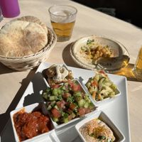 Hummus and mezze plate  at Hummus in Barcelona