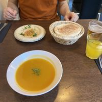 Hummus starter & soup of the day  at Hummus in Barcelona