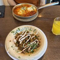  Hummus with seitan shoarma & vegetarian shahshuka. at Hummus in Barcelona