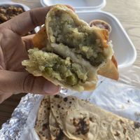 Samosa with potato and peas  at Samosa House West in Los Angeles