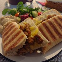 Requested tofu & vegan cheese ciabatta with salad & hummous. at The Cornerhouse Cafe in Berwick-upon-tweed
