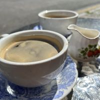 Coffees with oat milk outside   at The Cornerhouse Cafe in Berwick-upon-tweed