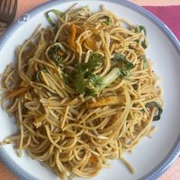 Fried tofu, vegetables and noodles  at Pema Thang in Paris