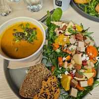 Veggie soup,hummus, salad & bread #Veganuary at HaPP in Luxembourg City