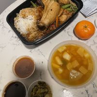 Ordered oyster mushroom rice and it came with a soup and a mandarin orange 😊  everything was great    at Peaceful Loft in St Johns