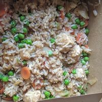 Vegan fried rice with onion, carrot, peas, and Tofu. at Quick Wok in Chelan