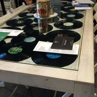 There are two big tables with records at FED by Water in East London